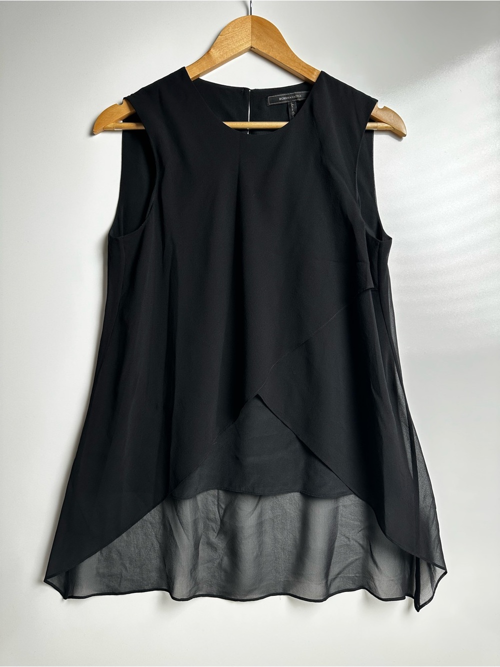 BCBGMAXAZRIA | Black 100% Silk Asymmetric High Low Sleeveless Top Blouse | S